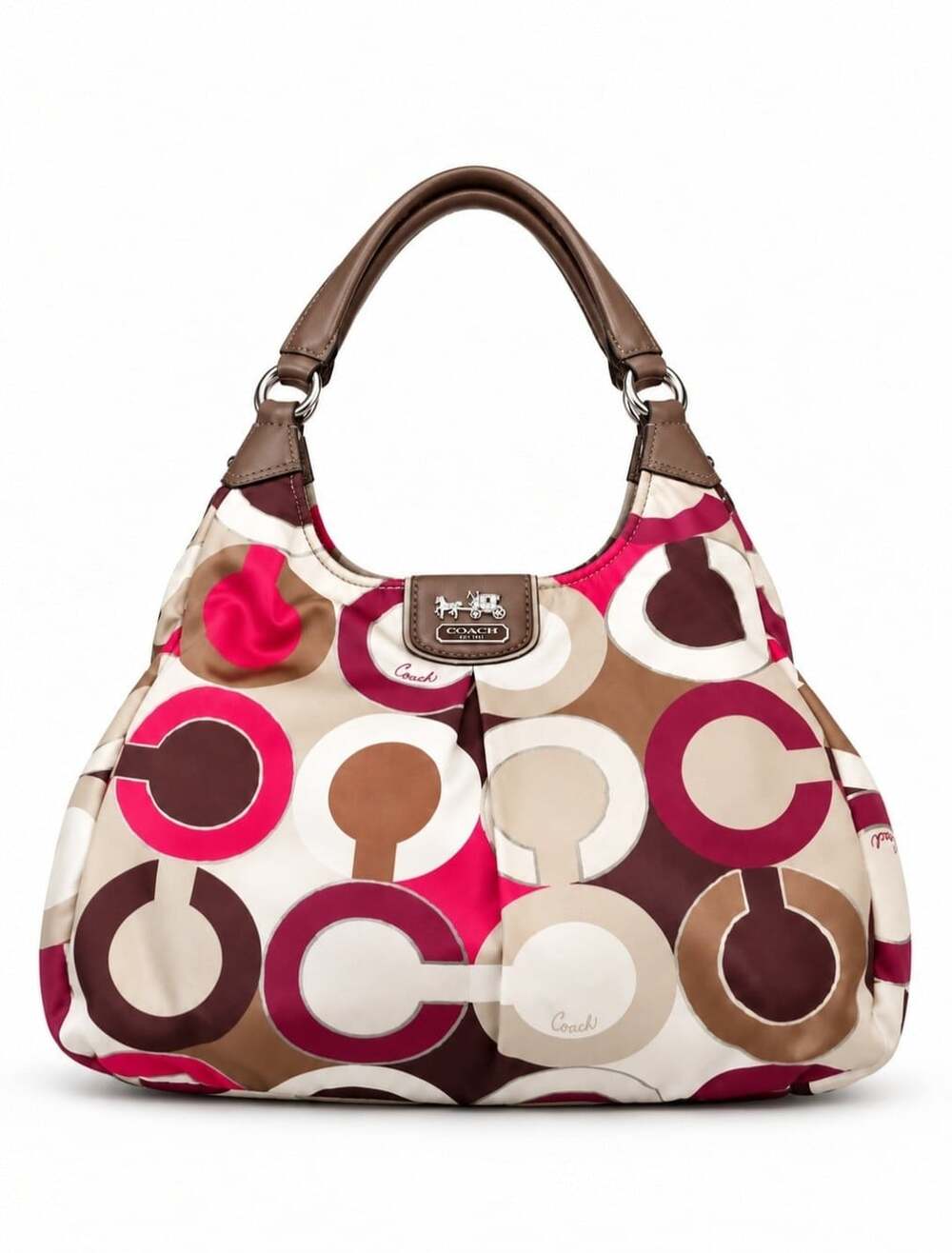 Coach Madison 21582 Op Art Hobo Shoulder Bag Retro Red Brown Sateen Y2K Purse